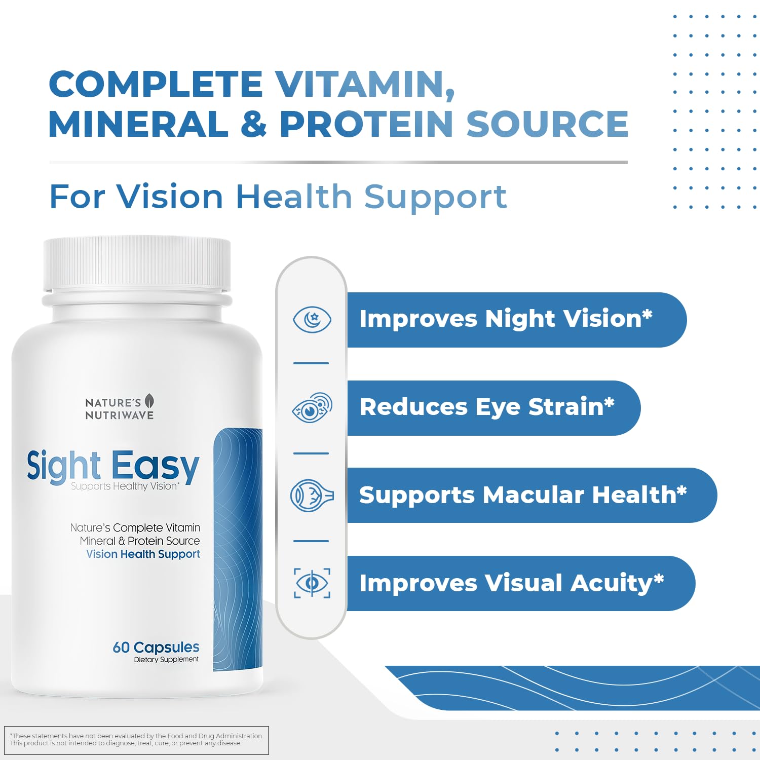 SIGHT EASY - Eye Vitamins & Mineral Supplements with Lutein & Zeaxanthin, Vitamin C, Vitamin E, Zinc and Bilberry for Healthy Vision and Eye Function Support - 60 Capsules, 1 Month Supply - dailyvitalstore
