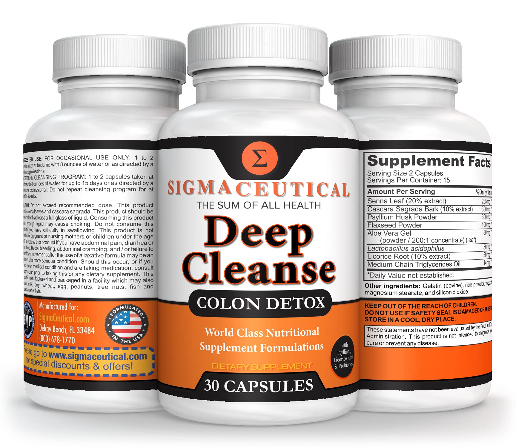 Sigmaceutical 1 Day Colon Cleanse - Detox Cleanse - Bowel Cleanse & Laxative - Bowel Detox - Colon Cleanser & Detox - 30 Capsules - dailyvitalstore