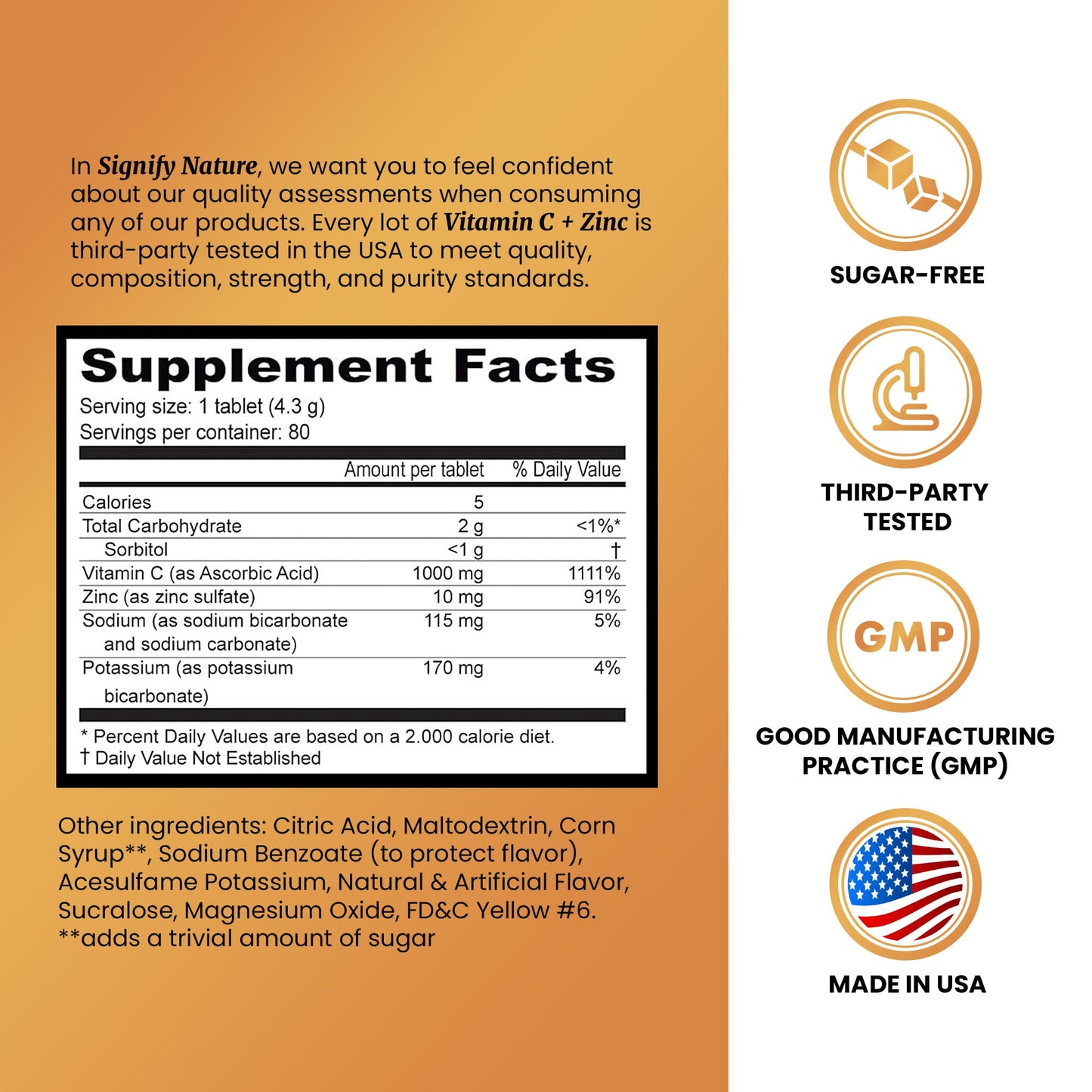 SIGNIFY NATURE Vitamin C 1000mg Effervescent Tablets - Potent Immune Support VIT C with Zinc Supplement - Sugar-Free & Vegan Formula | Dissolvable Vitamin C Tablets - Water Soluble Fizzy Elixir - 80CT - dailyvitalstore