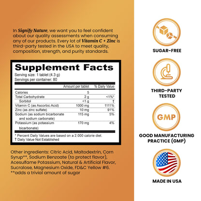 SIGNIFY NATURE Vitamin C 1000mg Effervescent Tablets - Potent Immune Support VIT C with Zinc Supplement - Sugar-Free & Vegan Formula | Dissolvable Vitamin C Tablets - Water Soluble Fizzy Elixir - 80CT - dailyvitalstore