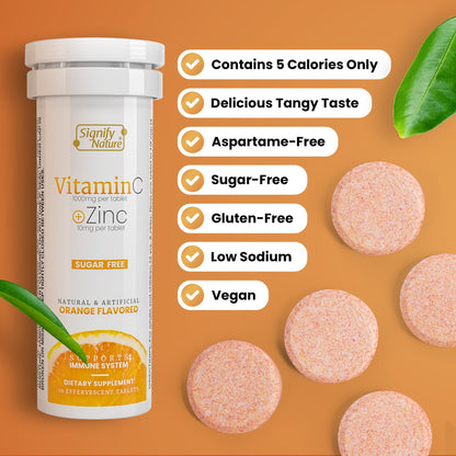 SIGNIFY NATURE Vitamin C 1000mg Effervescent Tablets - Potent Immune Support VIT C with Zinc Supplement - Sugar-Free & Vegan Formula | Dissolvable Vitamin C Tablets - Water Soluble Fizzy Elixir - 80CT - dailyvitalstore