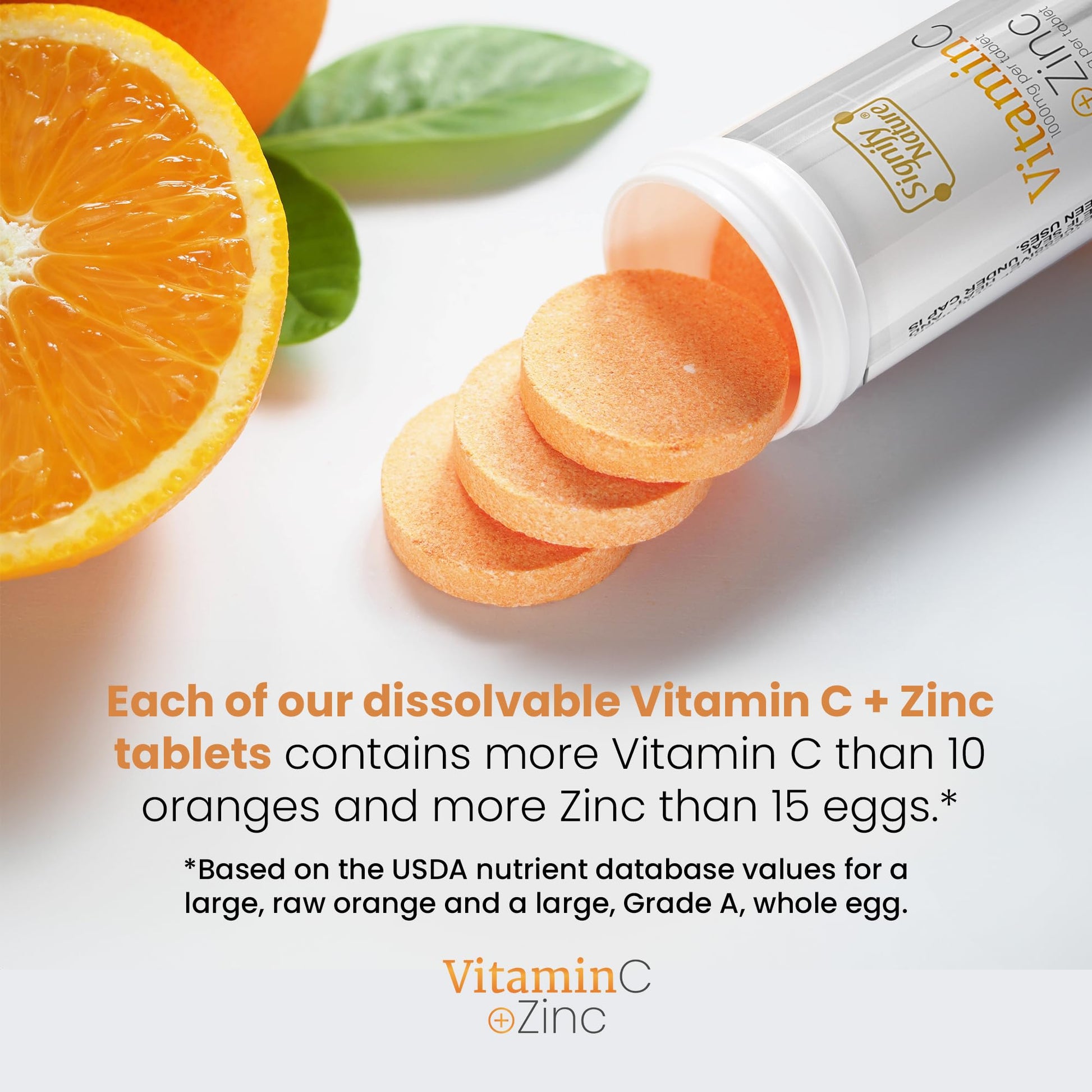 SIGNIFY NATURE Vitamin C 1000mg Effervescent Tablets - Potent Immune Support VIT C with Zinc Supplement - Sugar-Free & Vegan Formula | Dissolvable Vitamin C Tablets - Water Soluble Fizzy Elixir - 80CT - dailyvitalstore