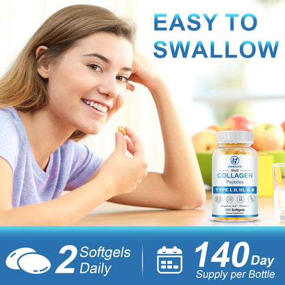 SIGNILIFE Multi Collagen Peptides for Women & Men, Hydrolyzed Collagen Peptides-Type I, II, III, V, X - with Hyaluronic Acid,Vitamin C,Biotin - dailyvitalstore