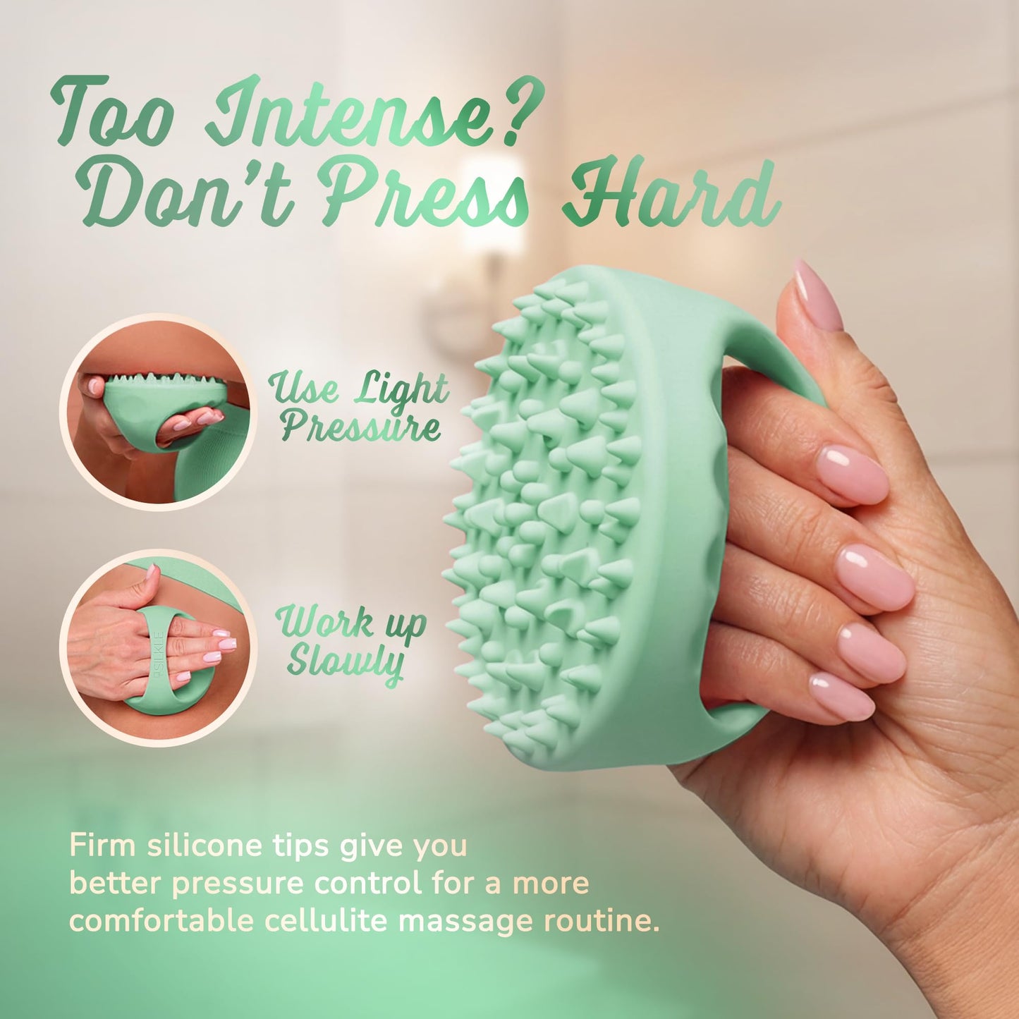 SILKLE Cellulite Massage Tool & Lymphatic Drainage Massager - Silicone Anti Cellulite Massage Brush for Body Sculpting with Ergonomic Handle - Cellulite Remover for Legs, Thighs and Belly - Green - dailyvitalstore