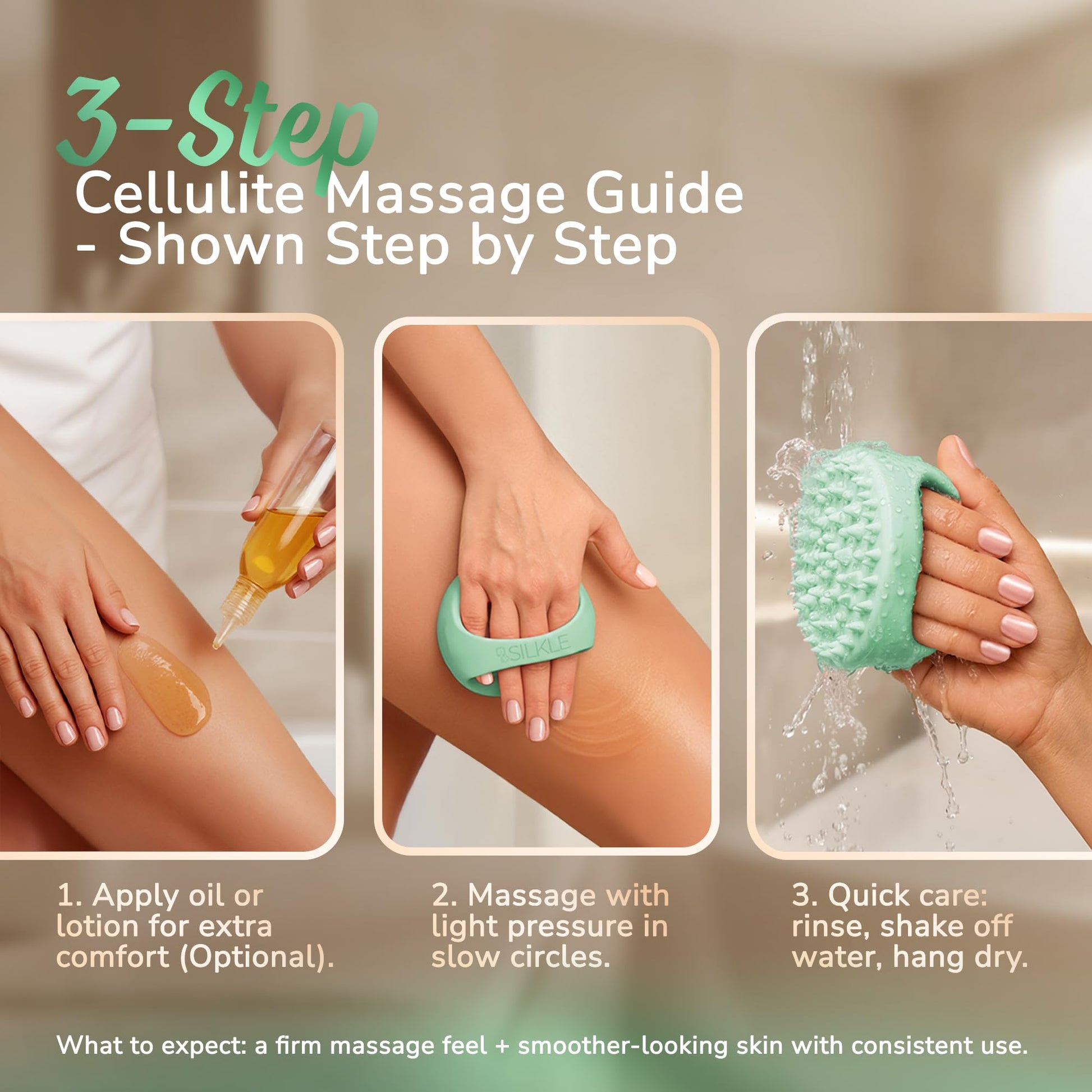 SILKLE Cellulite Massage Tool & Lymphatic Drainage Massager - Silicone Anti Cellulite Massage Brush for Body Sculpting with Ergonomic Handle - Cellulite Remover for Legs, Thighs and Belly - Green - dailyvitalstore