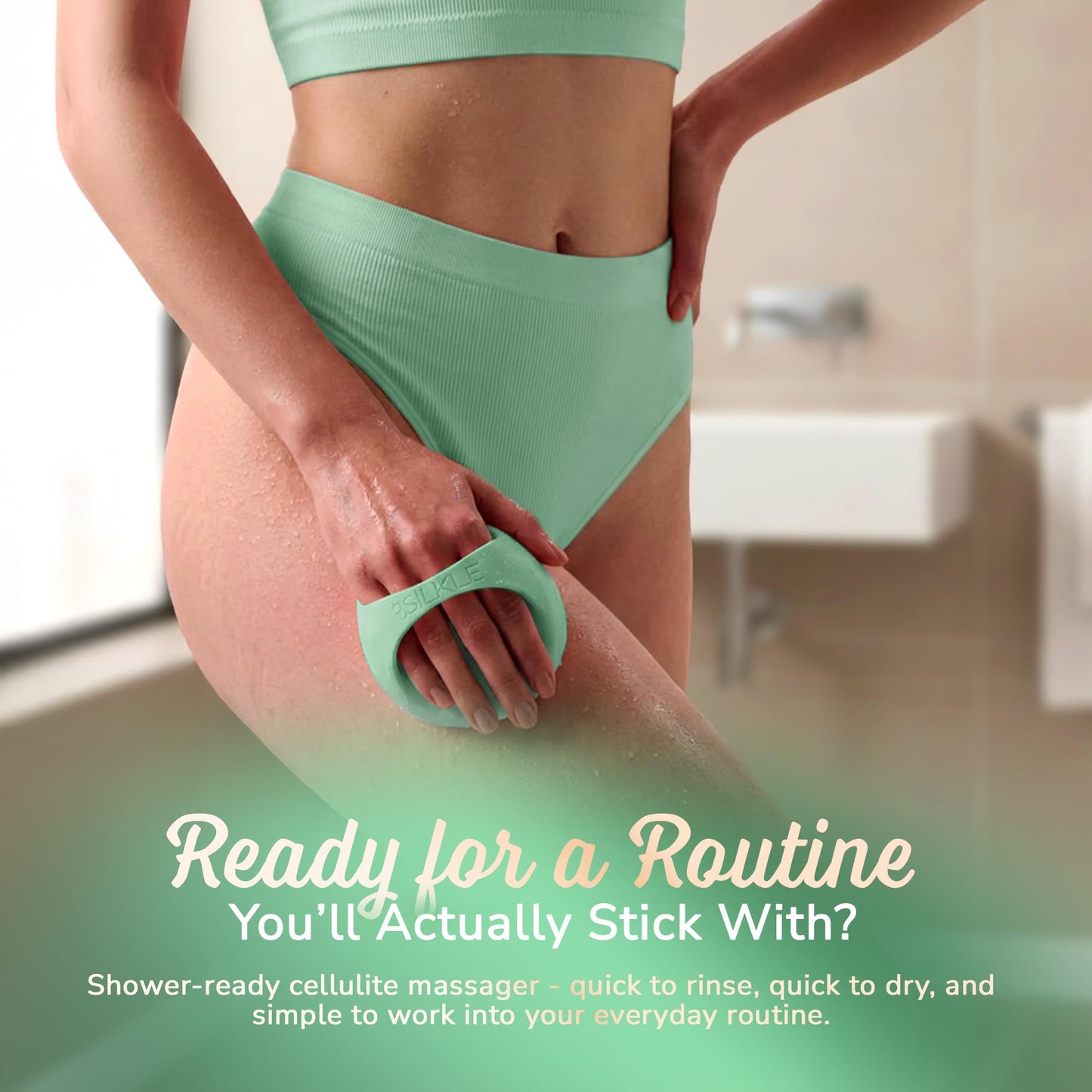 SILKLE Cellulite Massage Tool & Lymphatic Drainage Massager - Silicone Anti Cellulite Massage Brush for Body Sculpting with Ergonomic Handle - Cellulite Remover for Legs, Thighs and Belly - Green - dailyvitalstore