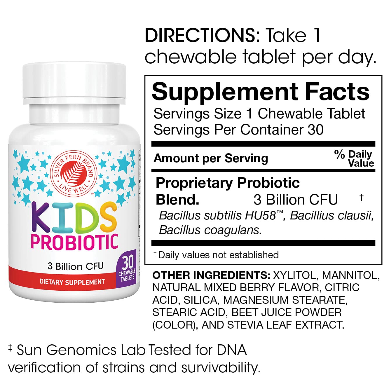 Silver Fern Brand Family Probiotics - Ultimate Adult Probiotic (1 Bottle = 60 Capsules) Plus Ultimate Children's Probiotic for Kids (1 Bottle = 30 Chewables) - Gut Health & Microbiome Support - dailyvitalstore