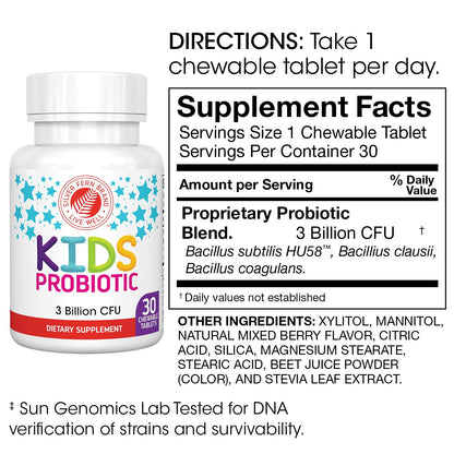 Silver Fern Brand Family Probiotics - Ultimate Adult Probiotic (1 Bottle = 60 Capsules) Plus Ultimate Children's Probiotic for Kids (1 Bottle = 30 Chewables) - Gut Health & Microbiome Support - dailyvitalstore