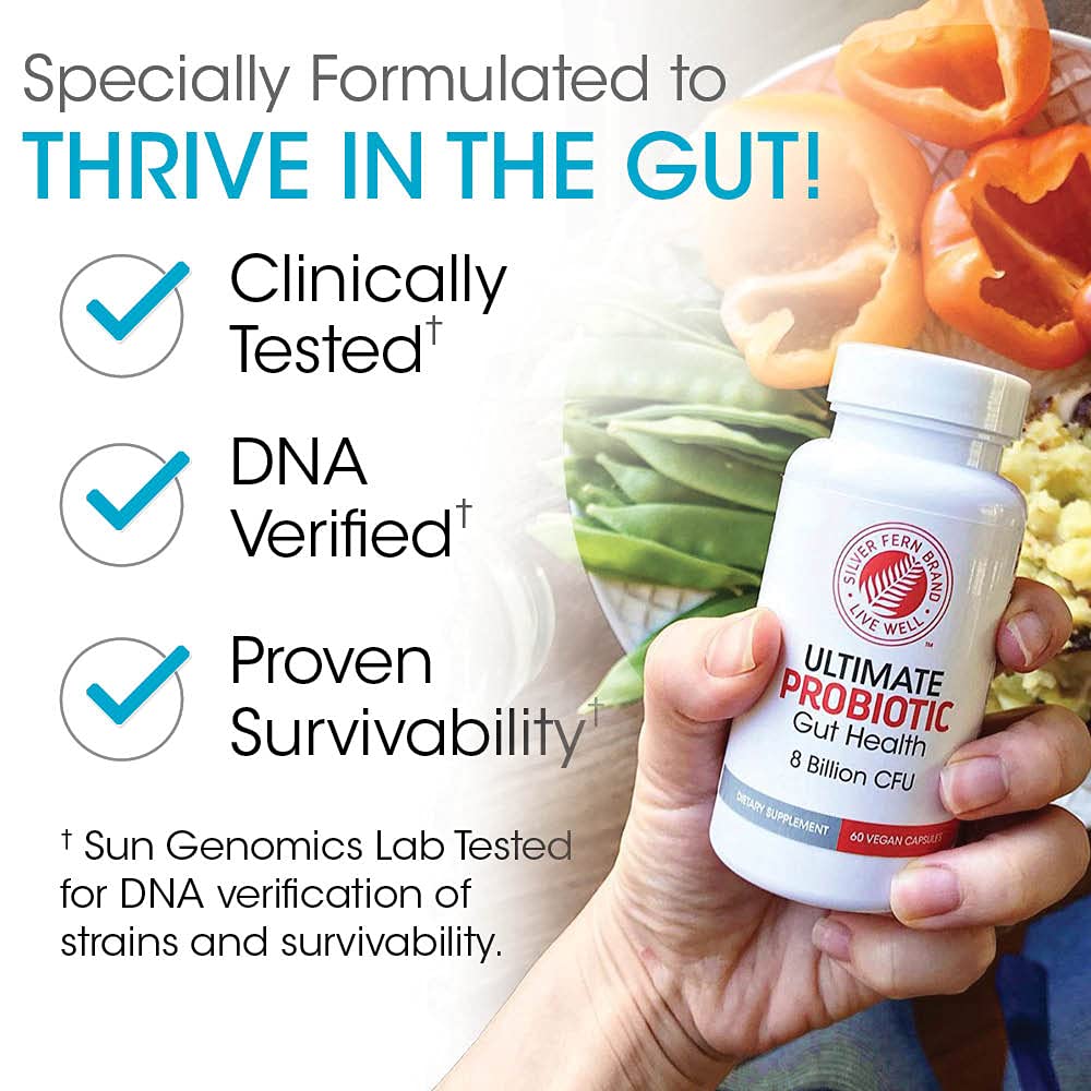 Silver Fern Brand Family Probiotics - Ultimate Adult Probiotic (1 Bottle = 60 Capsules) Plus Ultimate Children's Probiotic for Kids (1 Bottle = 30 Chewables) - Gut Health & Microbiome Support - dailyvitalstore