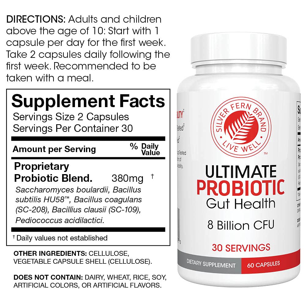 Silver Fern Brand Family Probiotics - Ultimate Adult Probiotic (1 Bottle = 60 Capsules) Plus Ultimate Children's Probiotic for Kids (1 Bottle = 30 Chewables) - Gut Health & Microbiome Support - dailyvitalstore