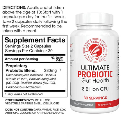 Silver Fern Brand Family Probiotics - Ultimate Adult Probiotic (1 Bottle = 60 Capsules) Plus Ultimate Children's Probiotic for Kids (1 Bottle = 30 Chewables) - Gut Health & Microbiome Support - dailyvitalstore