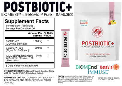 Silver Fern Brand Postbiotic+ Strawberry Lemonade Powder – Postbiotic Supplement with BIOMend™, BetaVia™, and Immuse® – Supports The Digestive System - dailyvitalstore