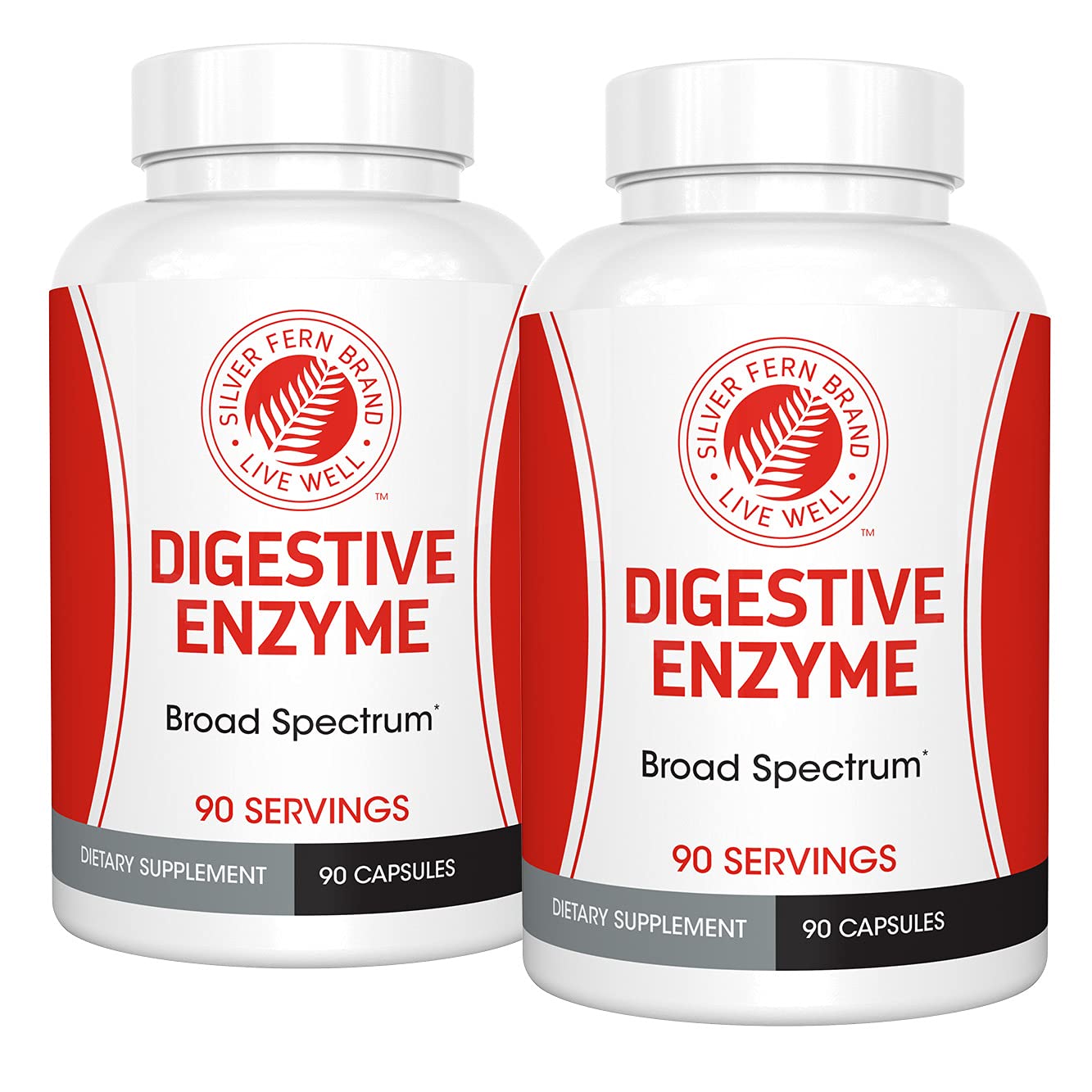 Silver Fern Brand Ultimate High Potency Digestive Enzyme Supplement - 2 Bottles - 100% Intestinal Coverage - Digestive Comfort - dailyvitalstore