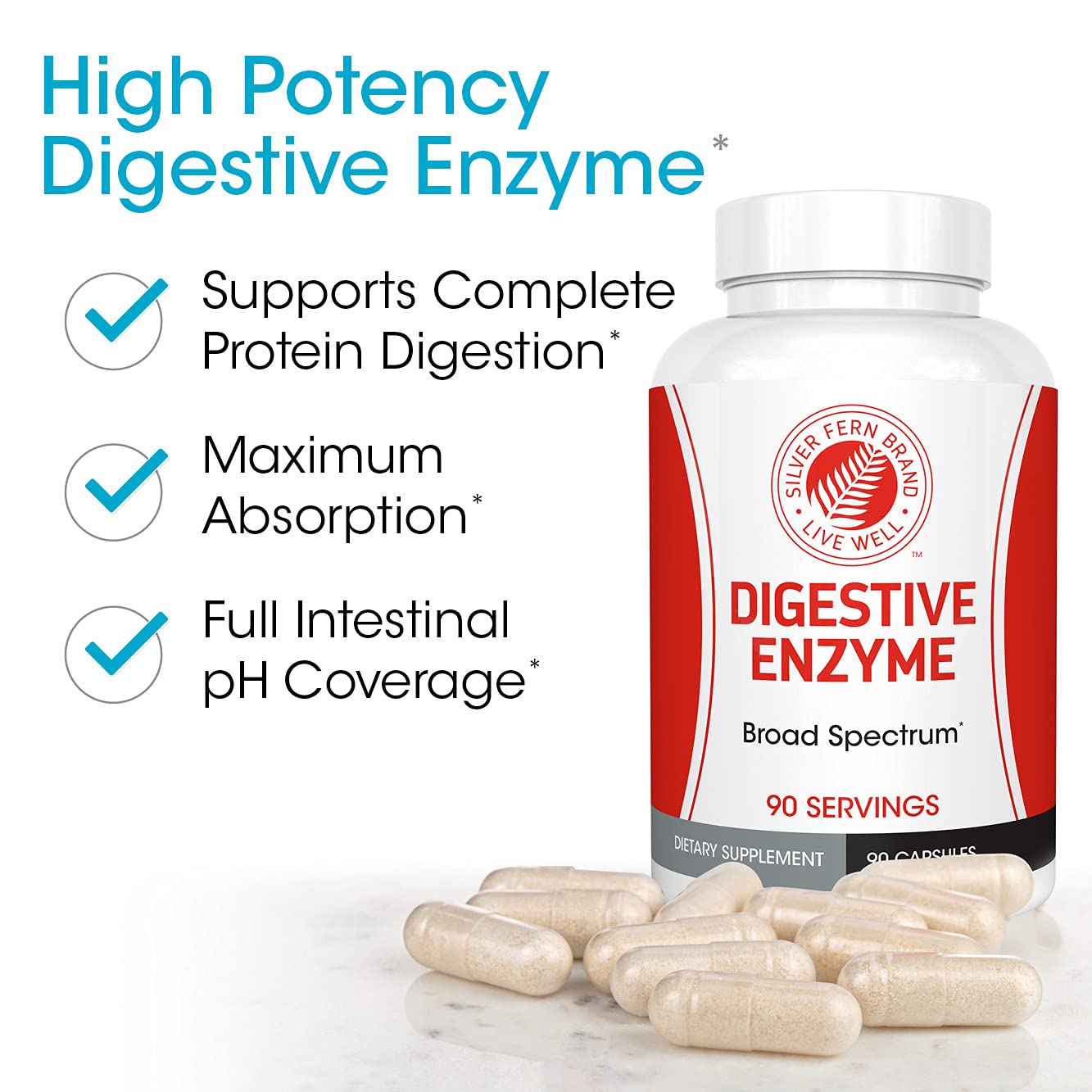 Silver Fern Brand Ultimate High Potency Digestive Enzyme Supplement - 2 Bottles - 100% Intestinal Coverage - Digestive Comfort - dailyvitalstore
