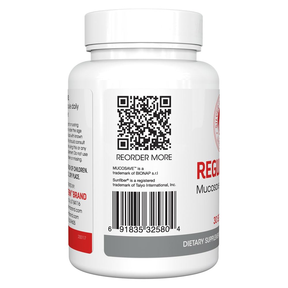 Silver Fern Regularity Digestive Supplement Capsules Brand - 1 Bottle = 30 Capsules = 30 Day Supply - Mucosave FG (Prickly Pear Polysaccharides & Olive Leaf Polyphenols) & SunFiber - dailyvitalstore