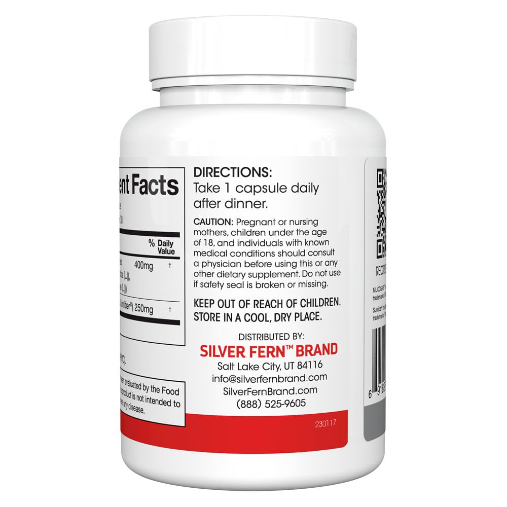 Silver Fern Regularity Digestive Supplement Capsules Brand - 1 Bottle = 30 Capsules = 30 Day Supply - Mucosave FG (Prickly Pear Polysaccharides & Olive Leaf Polyphenols) & SunFiber - dailyvitalstore
