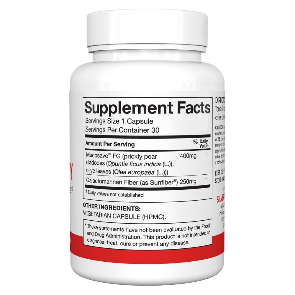 Silver Fern Regularity Digestive Supplement Capsules Brand - 1 Bottle = 30 Capsules = 30 Day Supply - Mucosave FG (Prickly Pear Polysaccharides & Olive Leaf Polyphenols) & SunFiber - dailyvitalstore