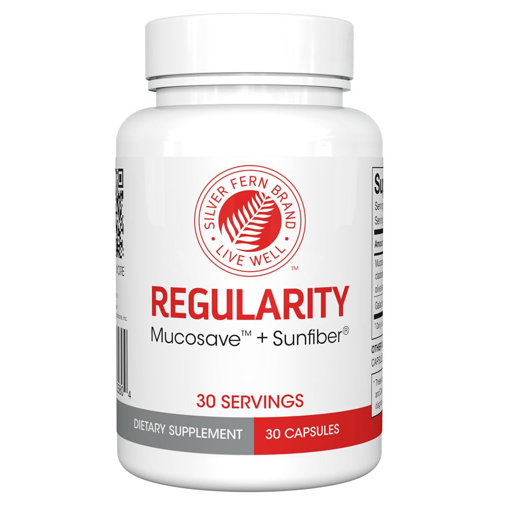 Silver Fern Regularity Digestive Supplement Capsules Brand - 1 Bottle = 30 Capsules = 30 Day Supply - Mucosave FG (Prickly Pear Polysaccharides & Olive Leaf Polyphenols) & SunFiber - dailyvitalstore