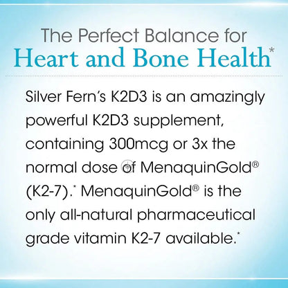 Silver Fern Vitamin K2-D3 Supplement Brand - Natural, Non-Synthetic - K2-7 as Menaquinone-7 (MK-7) - D3 as cholecalciferol - dailyvitalstore