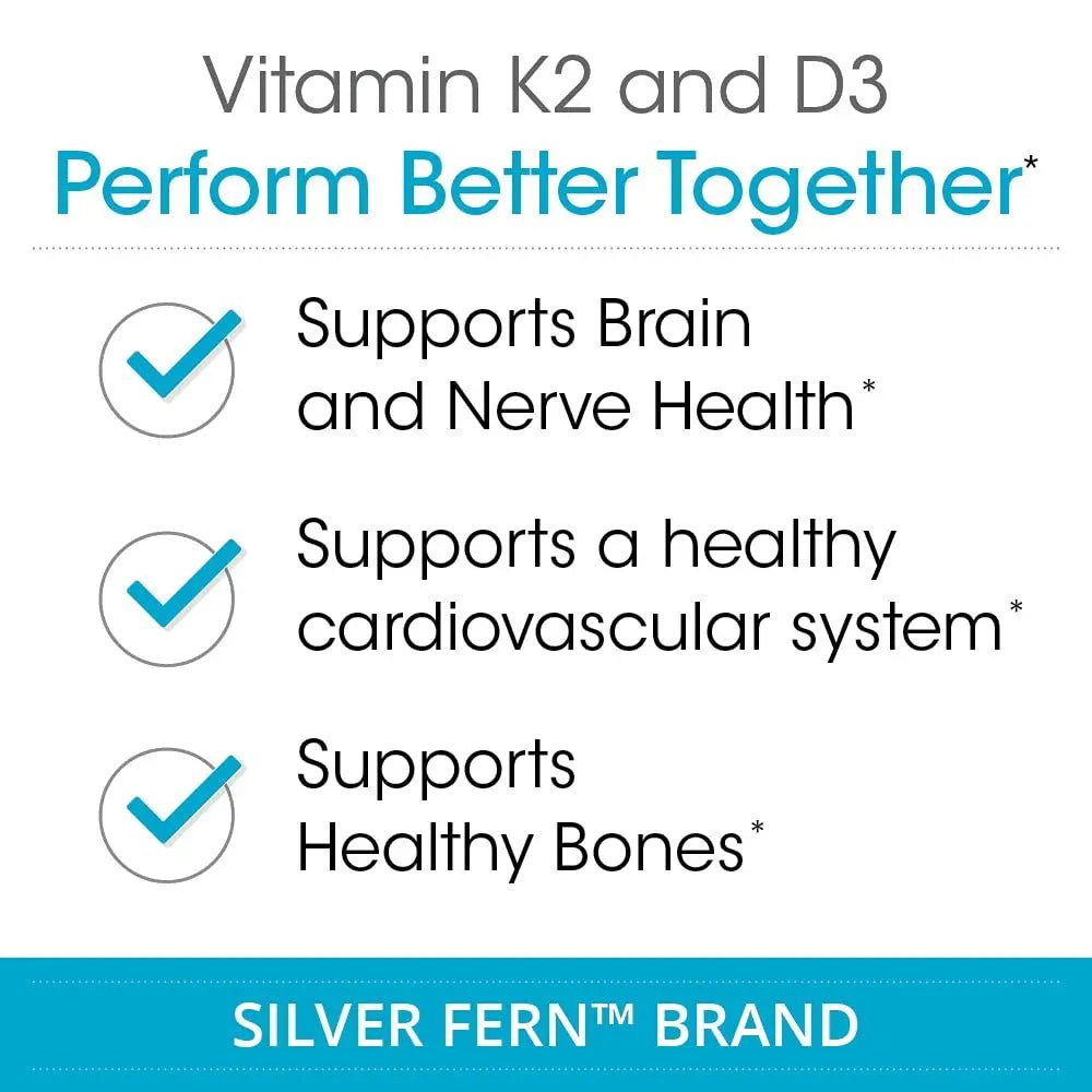 Silver Fern Vitamin K2-D3 Supplement Brand - Natural, Non-Synthetic - K2-7 as Menaquinone-7 (MK-7) - D3 as cholecalciferol - dailyvitalstore