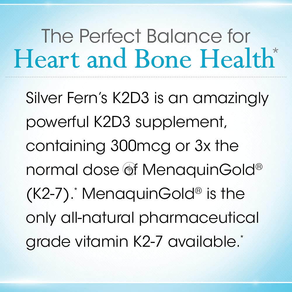 Silver Fern Vitamin K2-D3 Supplement Brand - Natural, Non-Synthetic - K2-7 as Menaquinone-7 (MK-7) - D3 as cholecalciferol - Bone, Heart & Energy Support (1 Bottle - 30 Capsules - 30 Servings) - dailyvitalstore