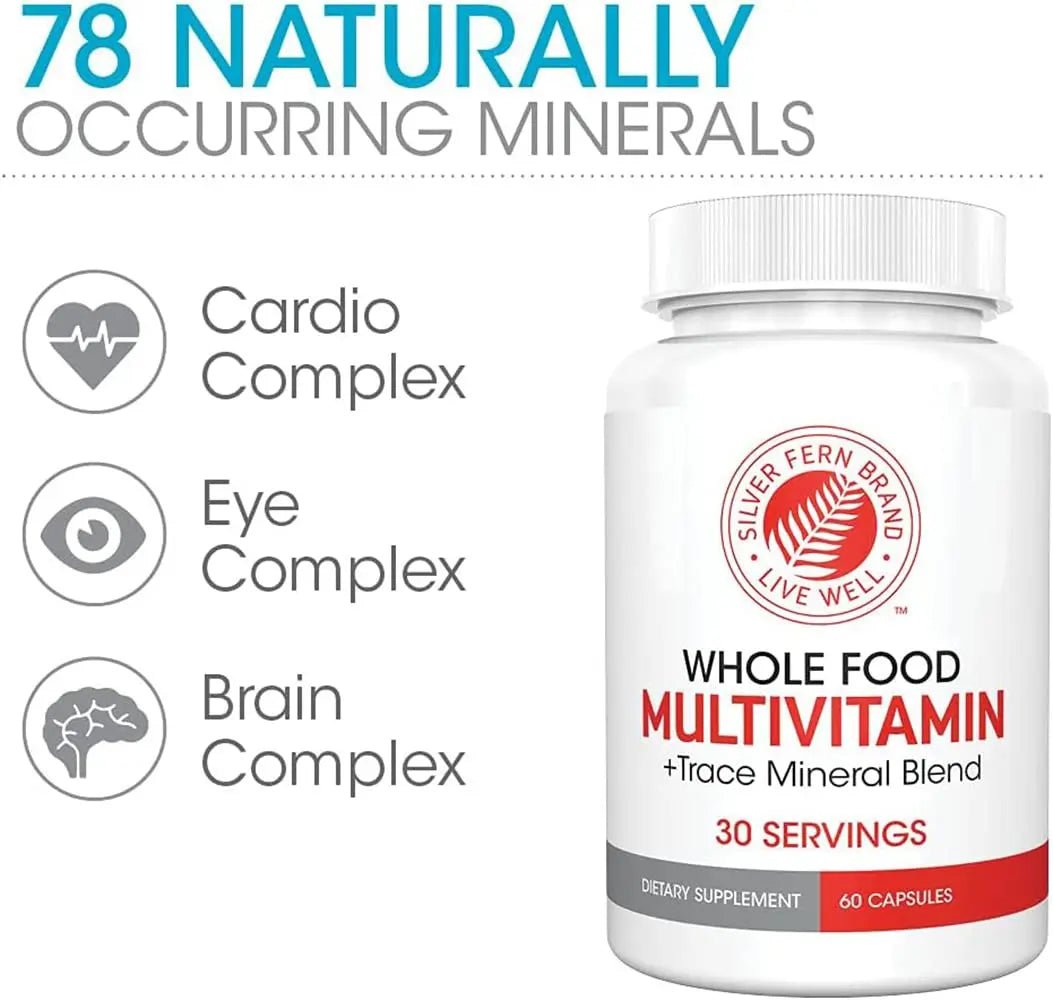 Silver Fern Whole Food Daily Multi Vitamin w/Trace Mineral Blend Supplement - 1 Bottle - 60 Vegicaps - 30 Day Supply - Natural - dailyvitalstore