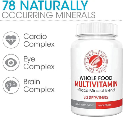 Silver Fern Whole Food Daily Multi Vitamin w/Trace Mineral Blend Supplement - 1 Bottle - 60 Vegicaps - 30 Day Supply - Natural - dailyvitalstore