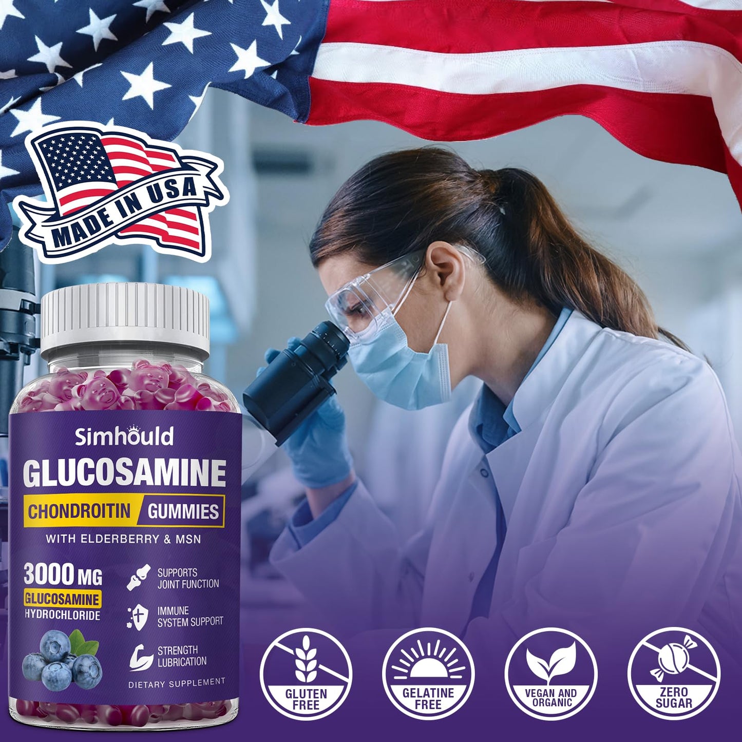 Simhould 2 Packs Glucosamine Chondroitin Gummies - 3000MG Extra Strength Joint Support Supplement with MSM & Elderberry, Flexibility, Antioxidant Immune Support - dailyvitalstore