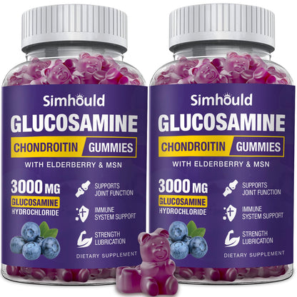 Simhould 2 Packs Glucosamine Chondroitin Gummies - 3000MG Extra Strength Joint Support Supplement with MSM & Elderberry, Flexibility, Antioxidant Immune Support - dailyvitalstore