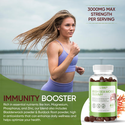 Simple Life Nutrition Organic Irish Sea Moss Gummies - Burdock Root and Bladderwrack Natural Blend - Immune System Gut Cleanse & Thyroid Supplement - Skin and Nail Health - 60CT - dailyvitalstore