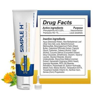 Simple Promise – Simple H Hemorrhoid Cream – Gentle Fast-Absorbing Formula with 28 Potent Ingredients & Enhanced Delivery System – Paraben-Free, Promotes Comfort & Relief, 2 oz - dailyvitalstore