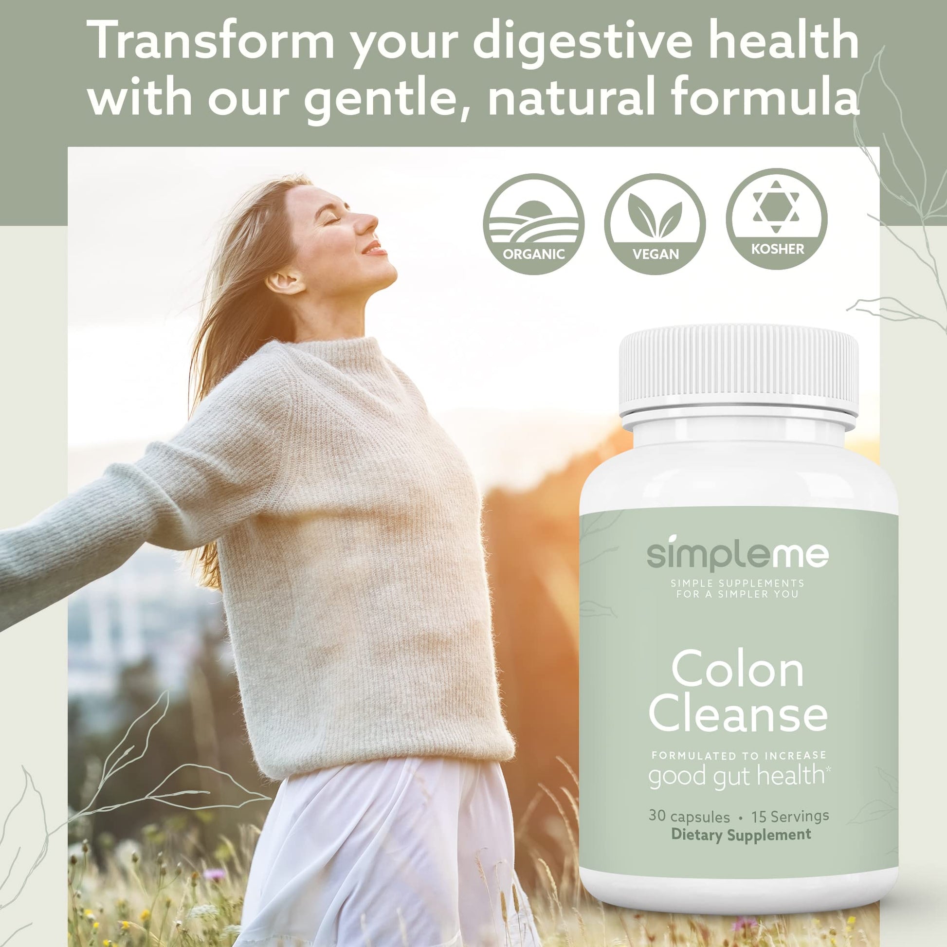 SIMPLEME Colon Cleanse Detox, Natural Constipation Relief for Adults, Fast Bloating Relief Colon Cleanser for Women & Men, 30-Day Gut Support - dailyvitalstore
