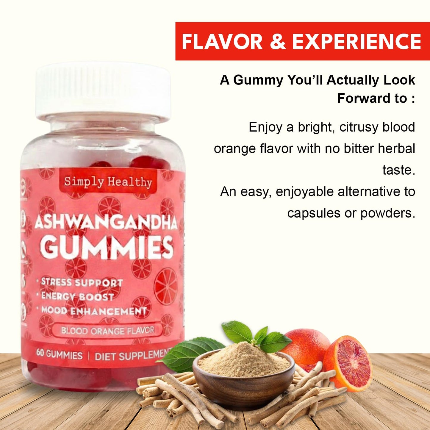 Simply Healthy Premium Ashwagandha Gummies, Stress Support with Blood Orange Flavor, Vegan, Easy to Chew, Daily Aid, Energy Booster, Mood Enhancer, for Both Men and Women, 60 Gummies - dailyvitalstore
