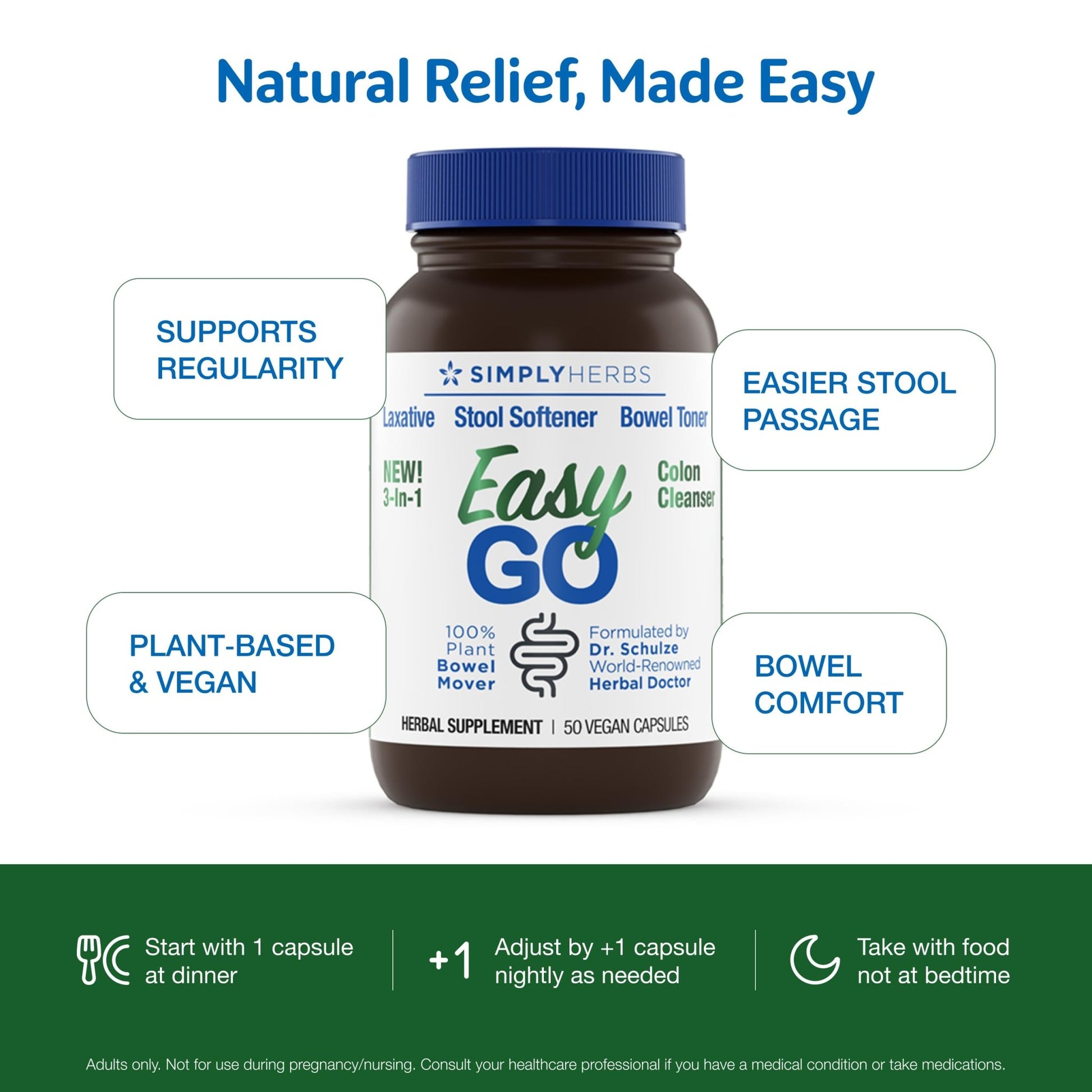Simply Herbs Easy Go Bowel Mover - Adult Cleansing Supplement for Colon Health Support - Bowel Movement Aid - Stool Softener - Daily-Use Laxative - Plant-Based Ingredients - Vegan - 100 Count (2 Pack) - dailyvitalstore