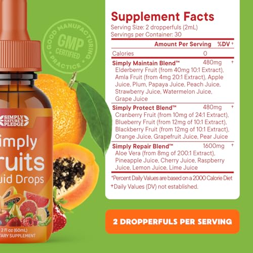 Simply Nature's Pledge - Fruit and Vegetable Supplements - Liquid Drops - Made with Whole Food Superfoods, Packed Vitamins & Minerals - Soy Free - Made in The USA - dailyvitalstore