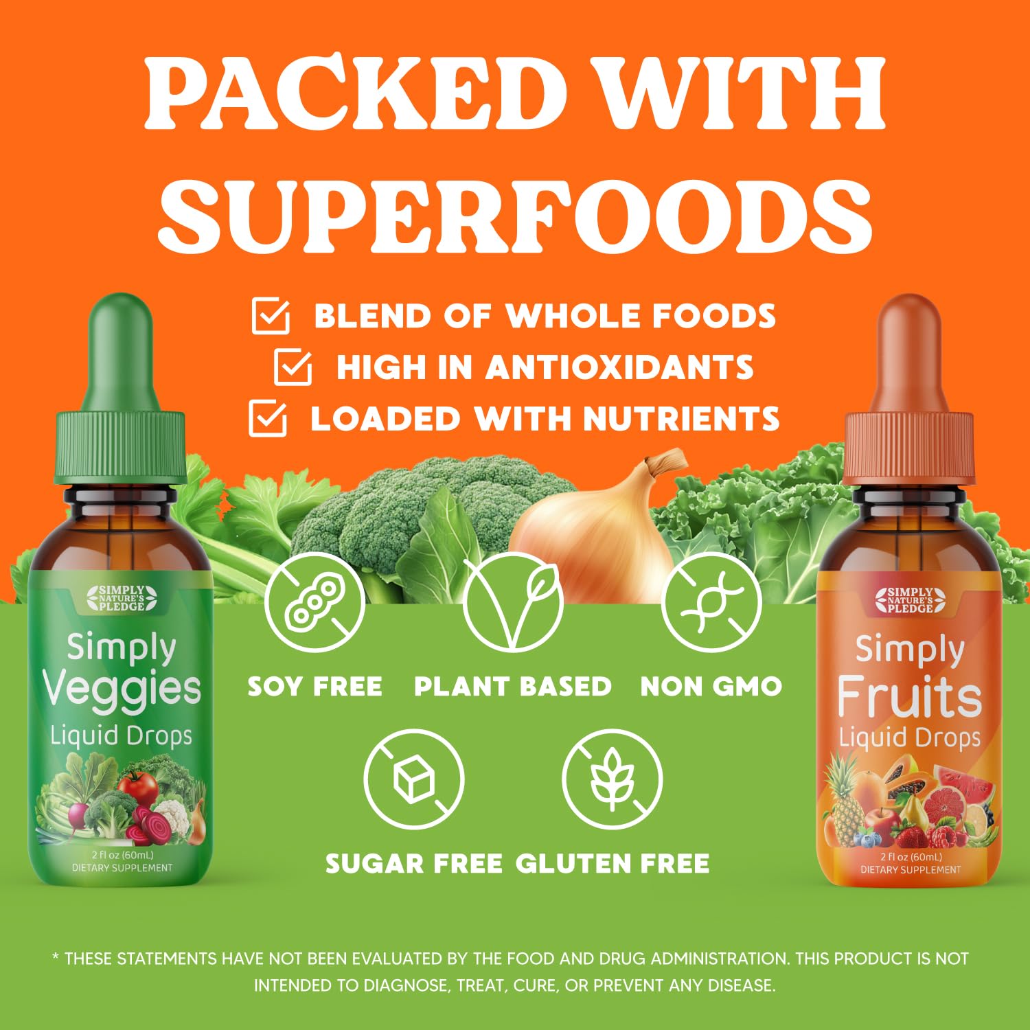 Simply Nature's Pledge - Fruit and Vegetable Supplements - Liquid Drops - Made with Whole Food Superfoods, Packed Vitamins & Minerals - Soy Free - Made in The USA - dailyvitalstore