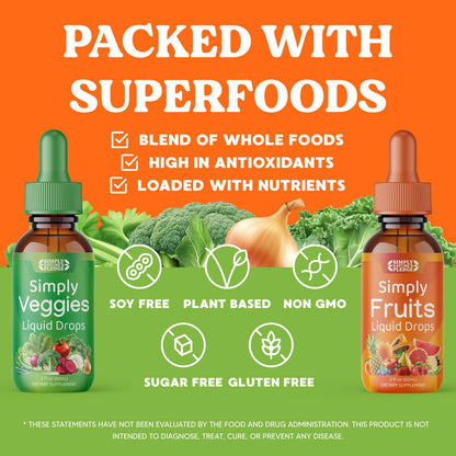 Simply Nature's Pledge - Fruit and Vegetable Supplements - Liquid Drops - Made with Whole Food Superfoods, Packed Vitamins & Minerals - Soy Free - Made in The USA - dailyvitalstore