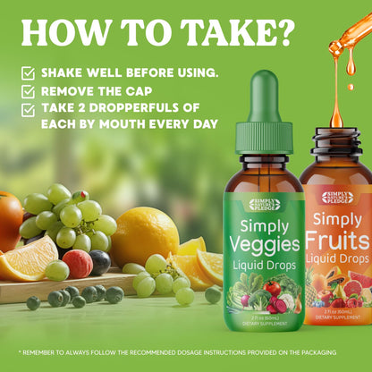 Simply Nature's Pledge - Fruit and Vegetable Supplements - Liquid Drops - Made with Whole Food Superfoods, Packed Vitamins & Minerals - Soy Free - Made in The USA - dailyvitalstore