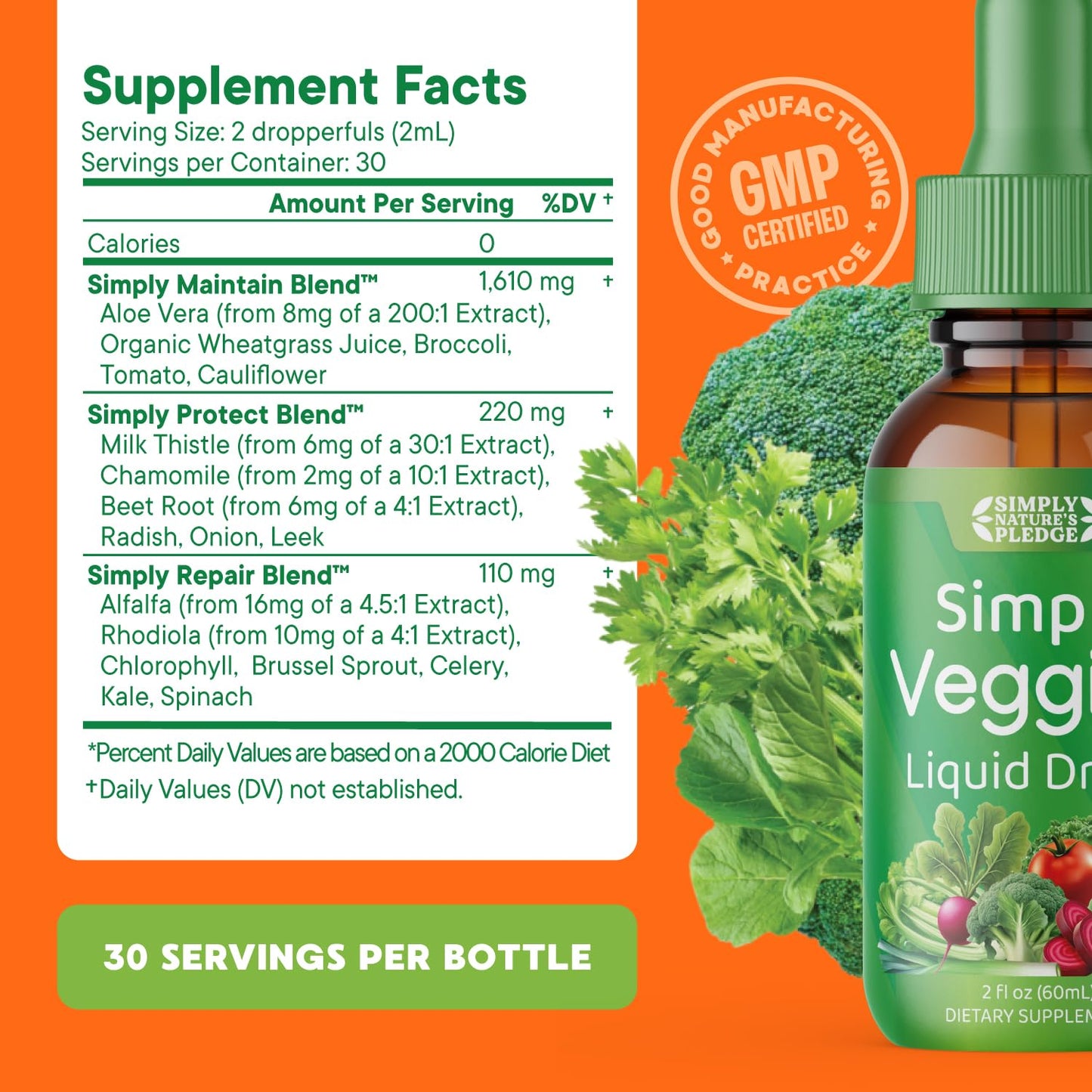 Simply Nature's Pledge - Fruit and Vegetable Supplements - Liquid Drops - Made with Whole Food Superfoods, Packed Vitamins & Minerals - Soy Free - Made in The USA - dailyvitalstore