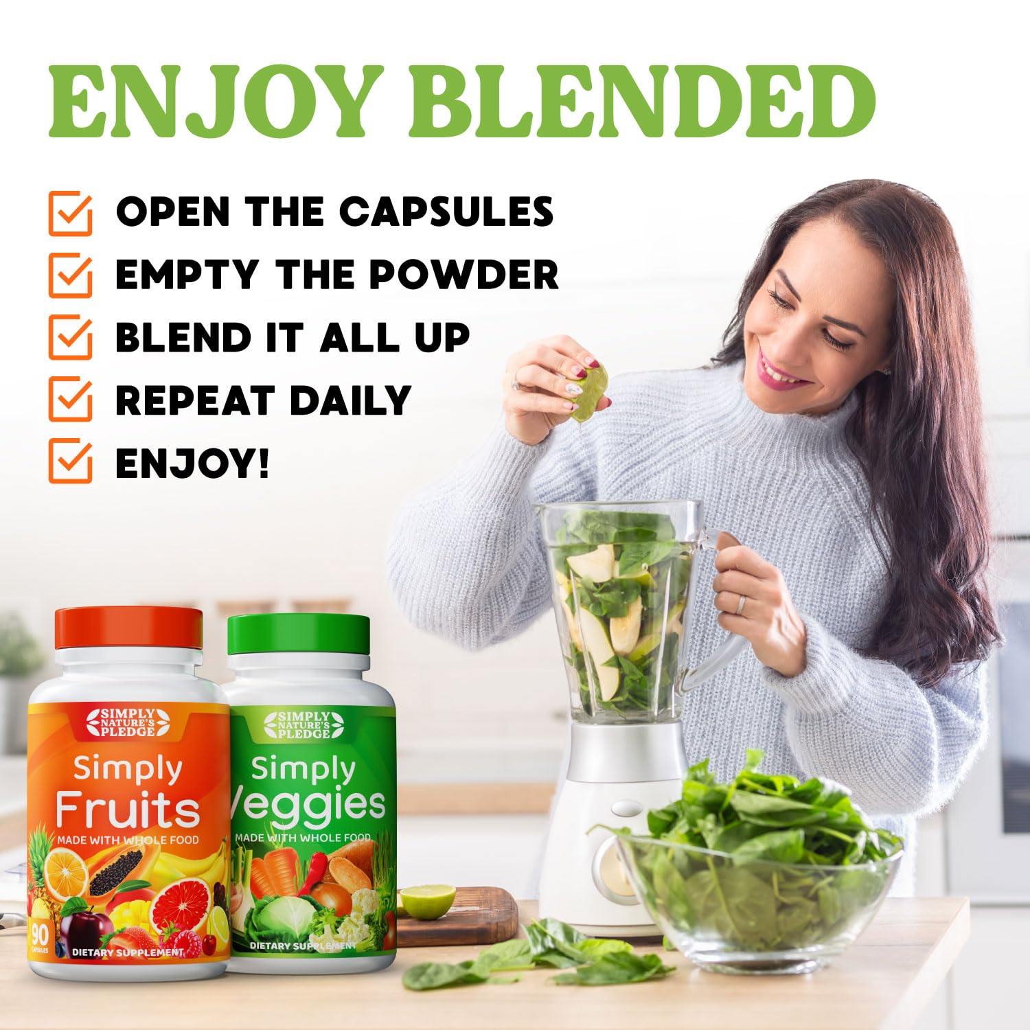 Simply Nature's Pledge - Packed with Over 40 Different Fruits & Vegetables - Made with Whole Food Superfoods - with High Beta Carotene – 100% Soy Free - 90 Count (Pack of 2) - dailyvitalstore