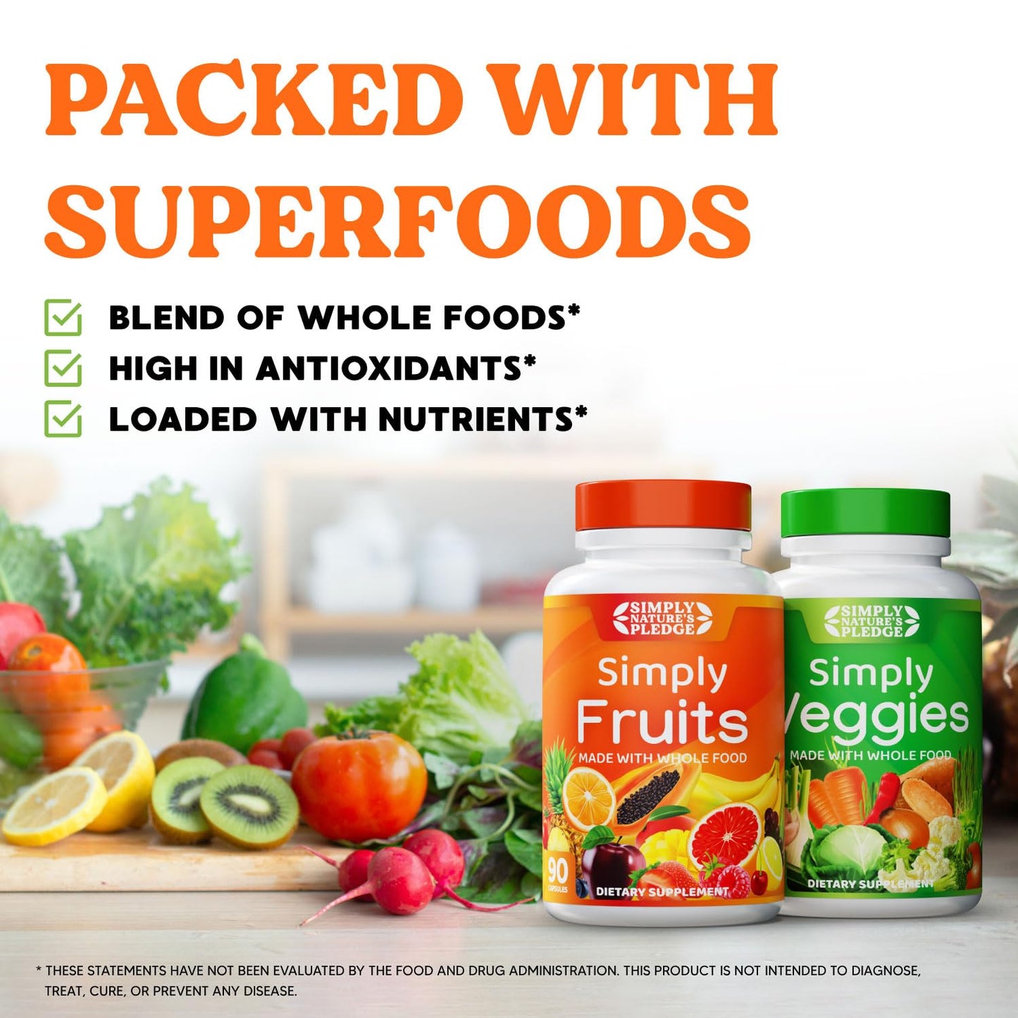 Simply Nature's Pledge - Packed with Over 40 Different Fruits & Vegetables - Made with Whole Food Superfoods - with High Beta Carotene – 100% Soy Free - 90 Count (Pack of 2) - dailyvitalstore