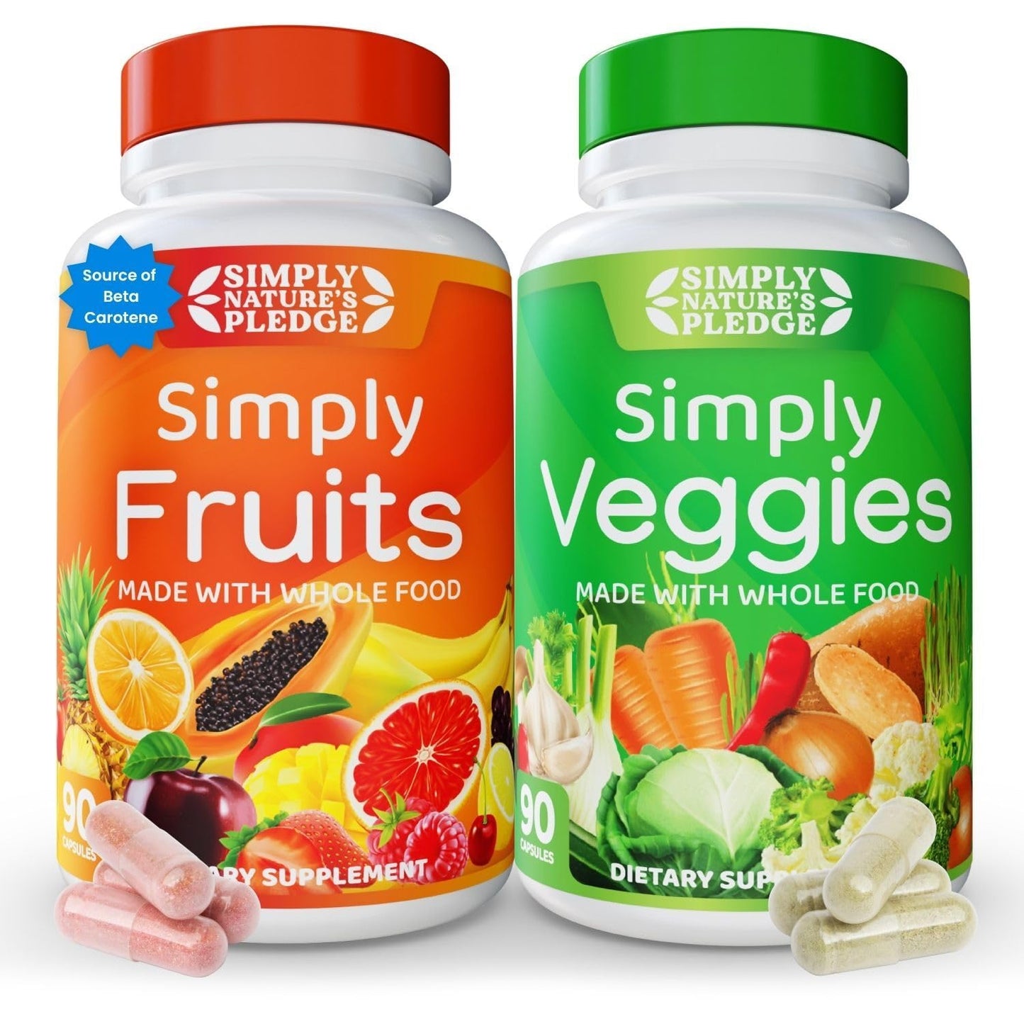 Simply Nature's Pledge - Packed with Over 40 Different Fruits & Vegetables - Made with Whole Food Superfoods - with High Beta Carotene – 100% Soy Free - 90 Count (Pack of 2) - dailyvitalstore