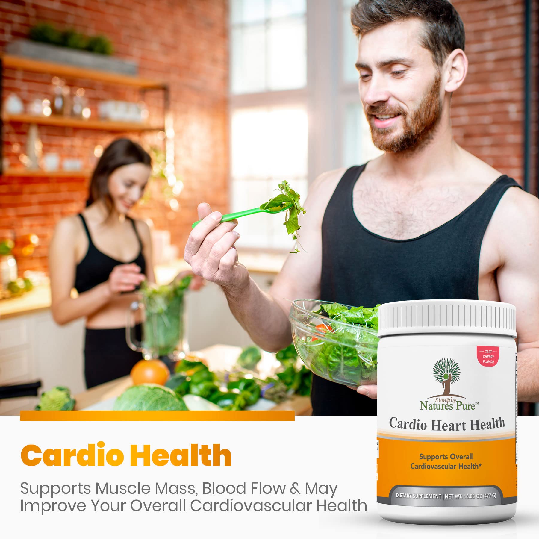 Simply Natures Pure - Cardio Heart Health Nitric Oxide Booster Support Supplement Powder with L-Arginine 5000 mg, L-Citrulline 1000 mg and Hawthorne Berry, 16.82 Ounces - Tart Cherry Flavor - dailyvitalstore