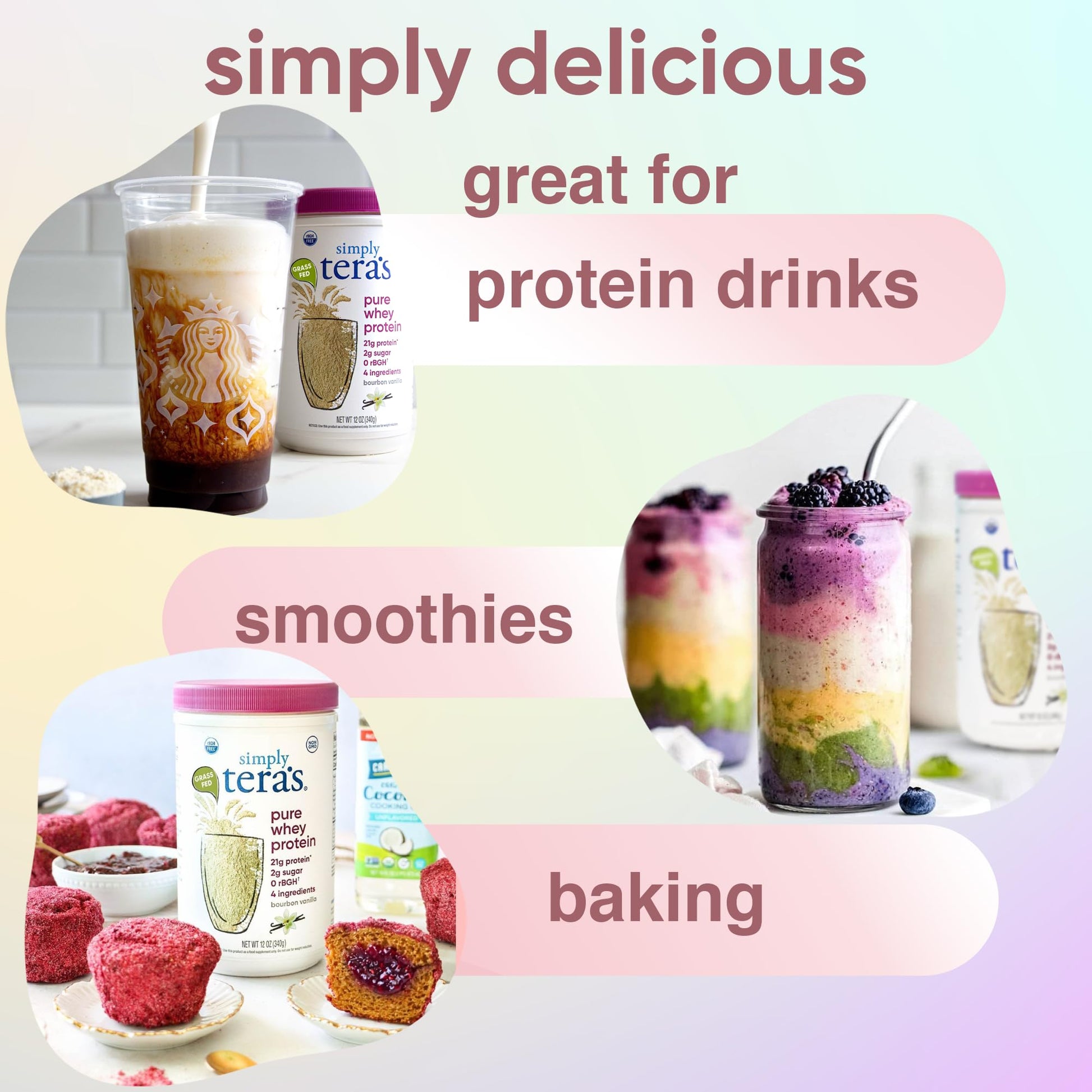 simply tera's Pure Whey Protein Powder - Grass Fed Vanilla Whey Protein Powder, Clean, Made Without Artificial Sweeteners, Non-GMO, Kosher, rBGH-Free, Soy-Free - 24 Oz - dailyvitalstore