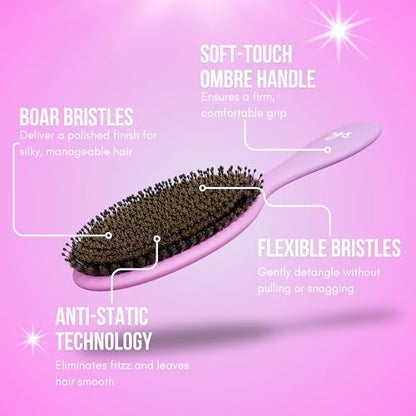 SimplyHair Ultimate Hair Extension Brush & Detangler Anti-Static, Dual Bristle Design, Soft Boar Bristle, Great for All Hair Types & Extensions - Pink & Purple Ombre Brush Ideal for Adults & Kids - dailyvitalstore