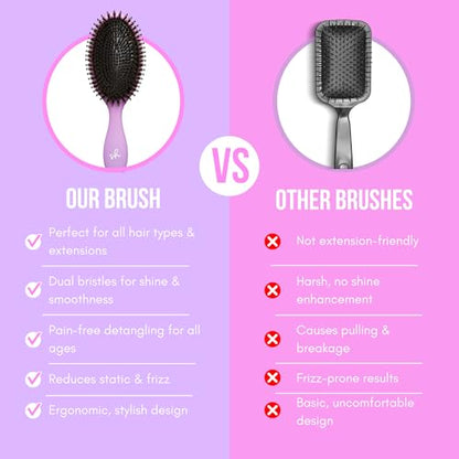SimplyHair Ultimate Hair Extension Brush & Detangler Anti-Static, Dual Bristle Design, Soft Boar Bristle, Great for All Hair Types & Extensions - Pink & Purple Ombre Brush Ideal for Adults & Kids - dailyvitalstore