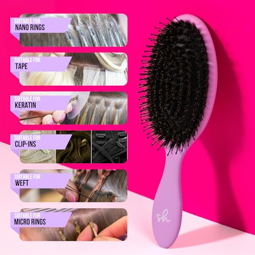 SimplyHair Ultimate Hair Extension Brush & Detangler Anti-Static, Dual Bristle Design, Soft Boar Bristle, Great for All Hair Types & Extensions - Pink & Purple Ombre Brush Ideal for Adults & Kids - dailyvitalstore