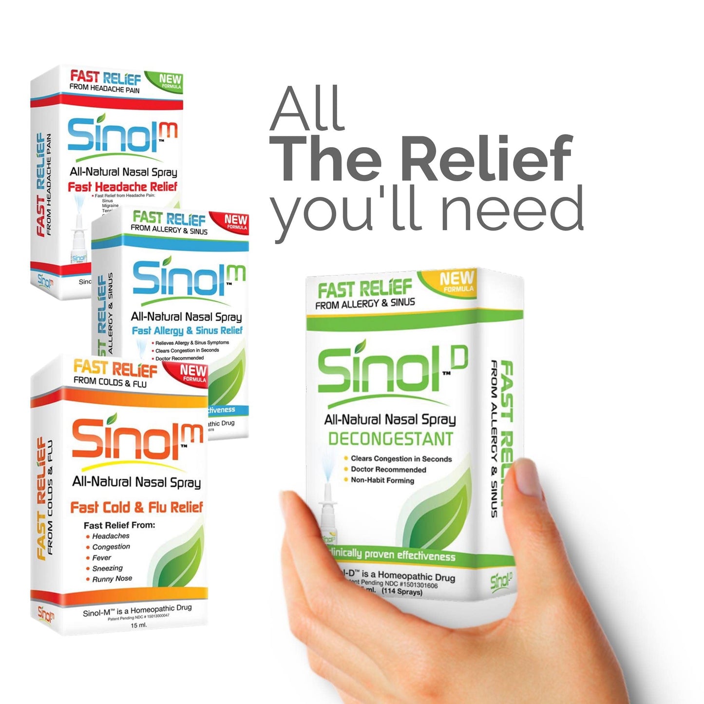 Sinol Headache Relief Spray, Over-The-Counter Medication Nose Spray for Migraine Cluster Tension, Sinus Relief & Nasal Decongestants, 15 ml - dailyvitalstore