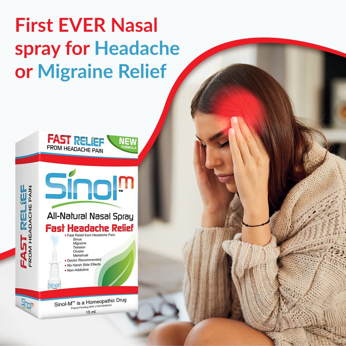Sinol Headache Relief Spray, Over-The-Counter Medication Nose Spray for Migraine Cluster Tension, Sinus Relief & Nasal Decongestants, 15 ml - dailyvitalstore