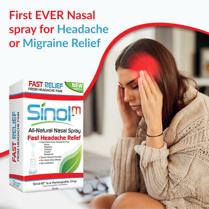 Sinol Headache Relief Spray, Over-The-Counter Medication Nose Spray for Migraine Cluster Tension, Sinus Relief & Nasal Decongestants, 15 ml - dailyvitalstore